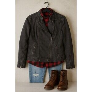 db Established 1962 Women’s XL Moto Jacket | Washed Black Denim Look, Zip Front,